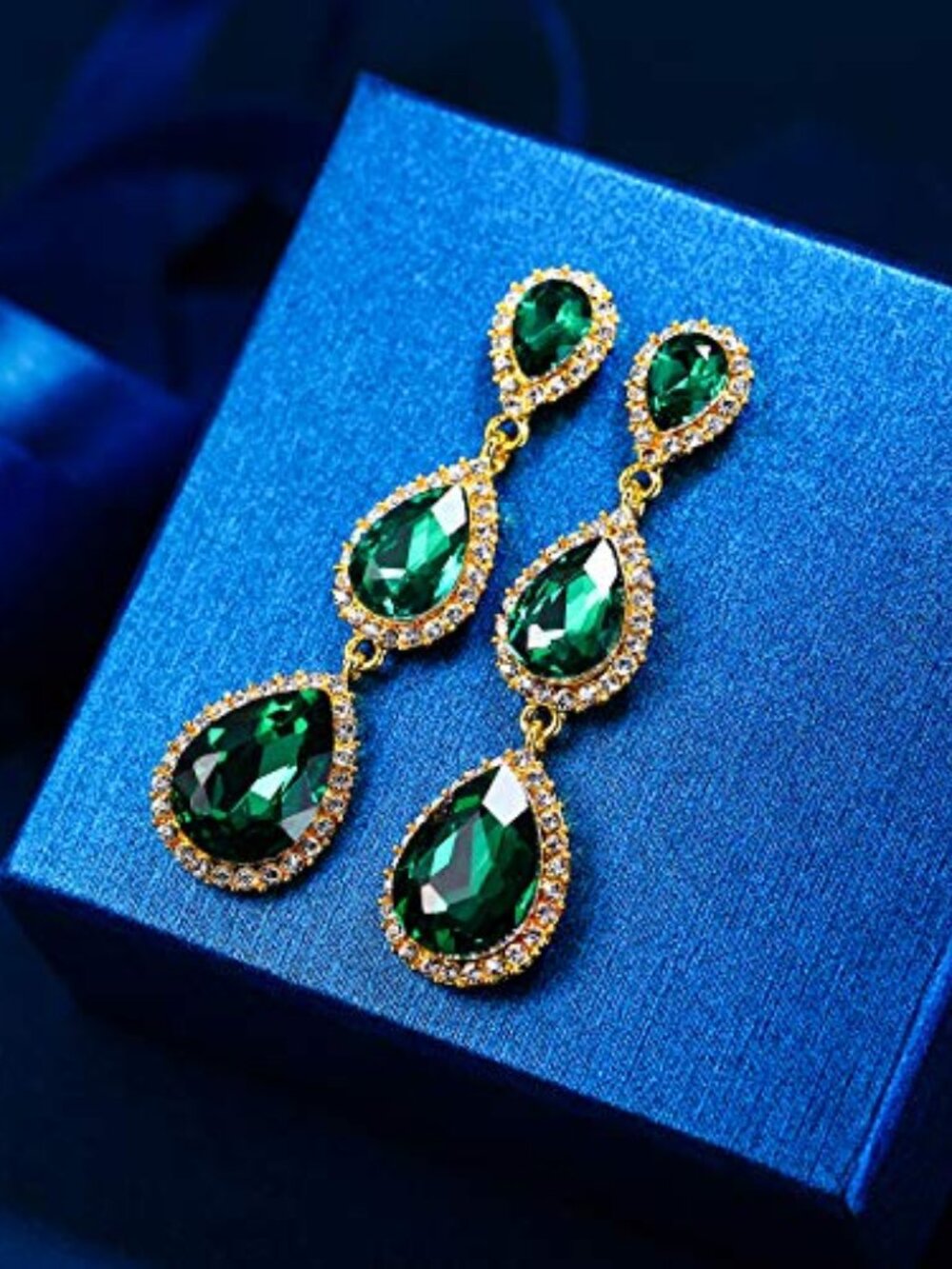 Women's Gold-tone Austrian Crystal Teardrop Pear Shape‎ 2.5 Inch Long Earrings